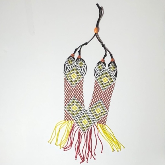 New Tribal Necklace Yellow Red & Black Seed Bead - Picture 5 of 6